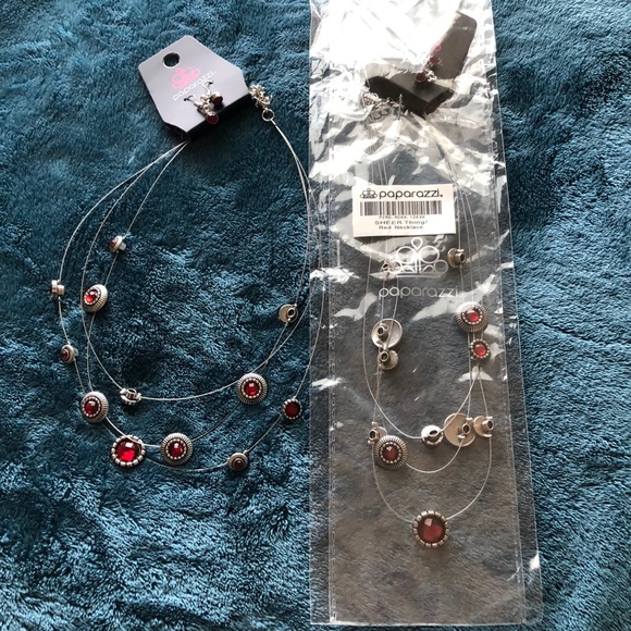 Paparazzi Bundle 2 necklace and earring sets, burgundy red/garnet - Picture 1 of 3